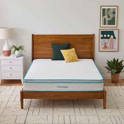 Linenspa 10 Inch Memory Foam and Spring Hybrid Mattress - Medium Feel - Bed in a Box - Quality Comfort and Adaptive Support - Breathable - Cooling - Perfect for a Guest Bedroom - Full Size - LeafyLoom