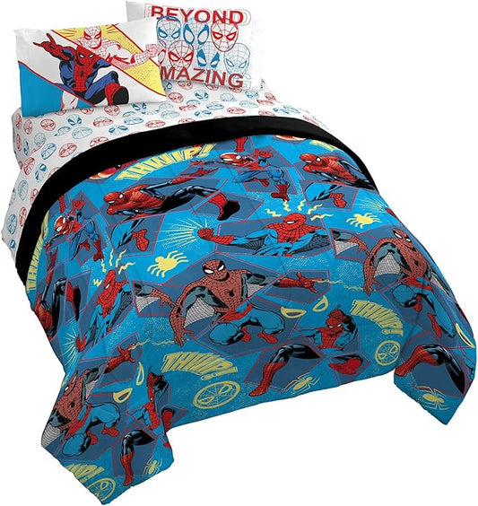 Marvel Spiderman Beyond Amazing 7 Piece Queen Size Bed Set - Includes Comforter & Sheet Set Bedding - Super Soft Fade Resistant Microfiber (Official Product) - LeafyLoom