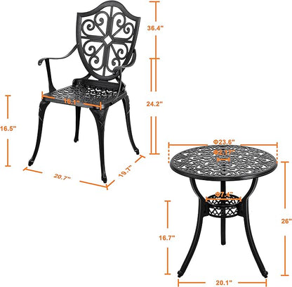 Nuu Garden Bistro Set 3 Piece Outdoor, Cast Aluminum Patio Bistro Sets with Umbrella Hole, Bistro Table and Chairs Set of 2 for Patio Backyard - LeafyLoom