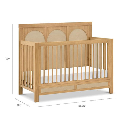 Namesake Eloise 4-in-1 Convertible Crib in Honey and Performance Sand Eco-Weave, GREENGUARD Gold Certified - LeafyLoom