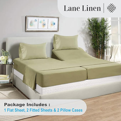 LANE LINEN Split King Sheets for Adjustable Beds - 1000 Thread Count 5 Piece Set 100% Egyptian Cotton Sateen Weave Cool Breathable & Soft 2 Fitted Fits Upto 17" Deep Pockets Sea Foam - LeafyLoom