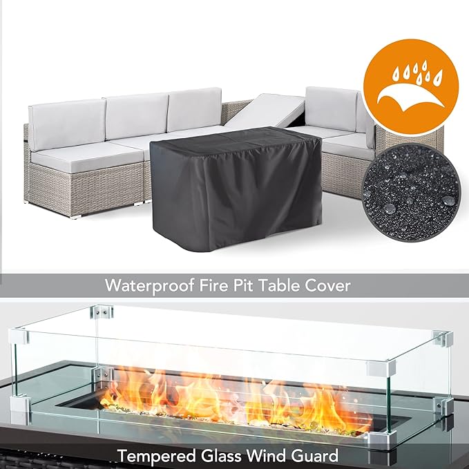 Pamapic 8 Pieces Patio Conversation Sets with fire Pit, Patio Furniture Sectional Sofa with Gas Fire Pit Table(Grey Wicker,Grey Cushions) - LeafyLoom