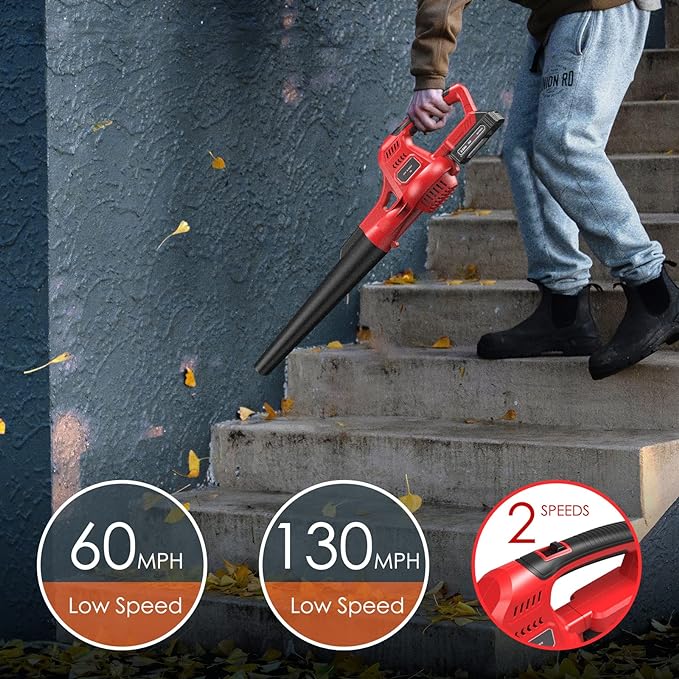 Cordless Leaf Blower, 20V Lightweight Electric Blower with Battery and Charger, Portable Handheld Power Leaf Blower with 2-Speed Control for Lawn Care - LeafyLoom