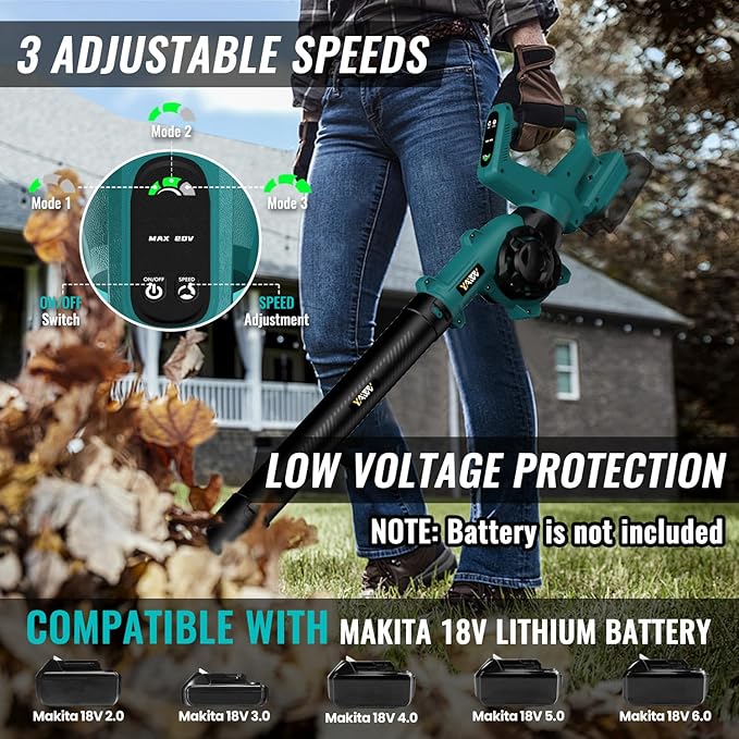 Leaf Blower, Cordless Leaf Blower for Makita 18V Battery, 3 Speed Modes Up to 200MPH, 270° Rotatable Electric Leaf Blower with 4 Blowing Nozzles for Lawn Care and Yard(Battery Not Included) - LeafyLoom