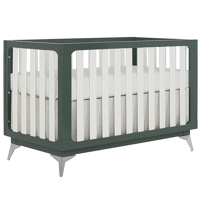 Sweetpea Baby Ultra Modern 4-in-1 Convertible Crib in Green in Olive, Greenguard Gold Certified , 58.5x30x47 Inch (Pack of 1) - LeafyLoom