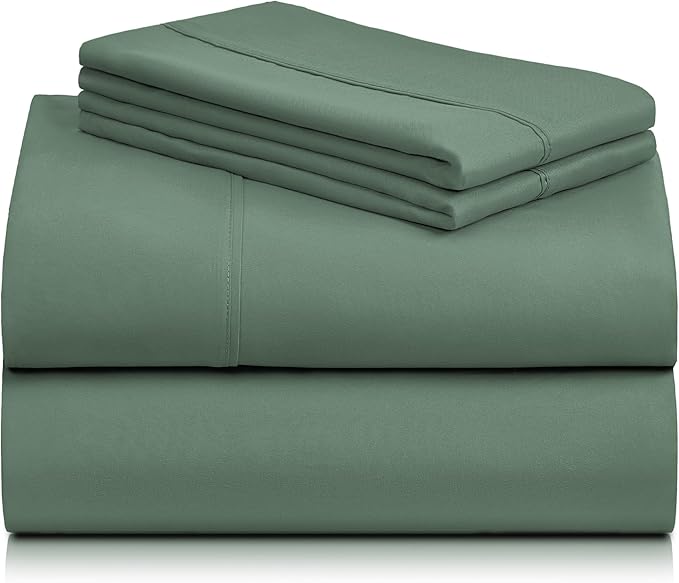 LuxClub Twin Sheets - Soft Twin Bed Sheets for Boys and Girls, 4 PC Deep Pockets 18" Eco Friendly Wrinkle Free Kids Fitted Sheets Machine Washable Hotel Bedding Silky Soft- Tree Moss Green Twin - LeafyLoom