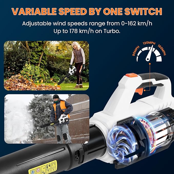 20V Cordless Brushless Leaf Blower for Lawn Care, 580-CFM 160-MPH 4.0Ah Battery Powered with Variable Speed, Handheld, Including Battery&Fast Charger. - LeafyLoom