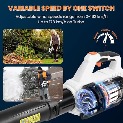 20V Cordless Brushless Leaf Blower for Lawn Care, 580-CFM 160-MPH 4.0Ah Battery Powered with Variable Speed, Handheld, Including Battery&Fast Charger. - LeafyLoom