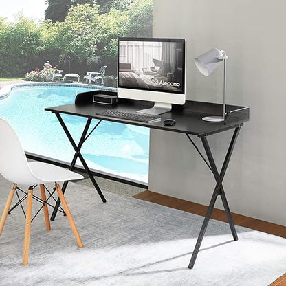 Alecono Black Desk 47'' Writing Computer Desk for Home Office Small Spaces Modern Study Sturdy PC Gaming Table, Black Wood - LeafyLoom