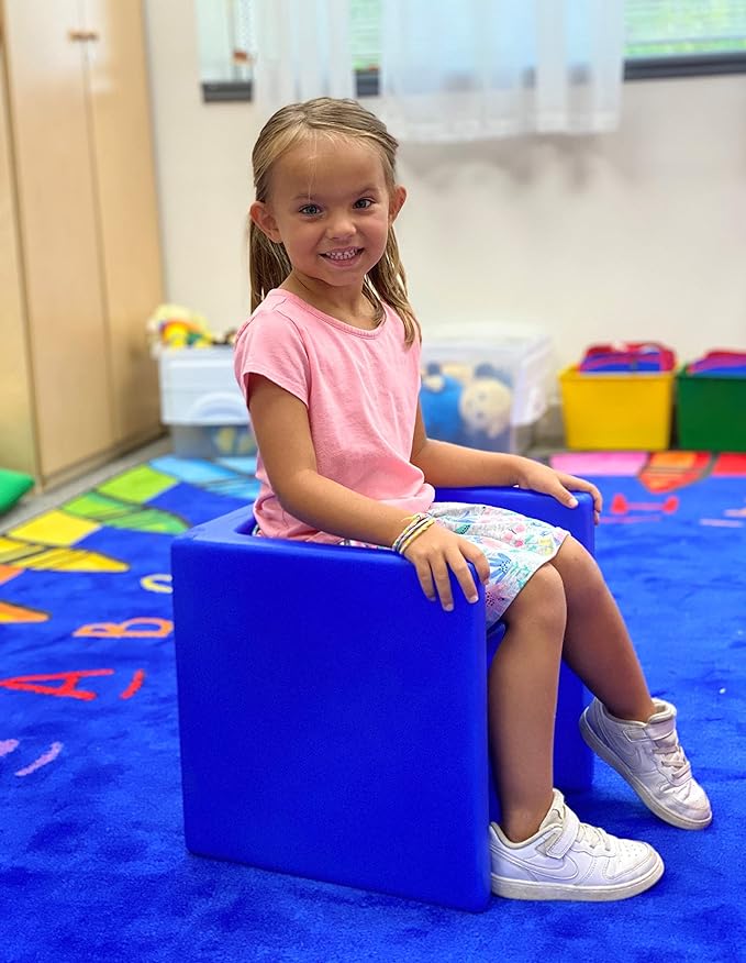 Children's Factory 3-in-1 Cube Chair for Kids, Flexible Seating Classroom Furniture, 1-Pack, Blue - LeafyLoom