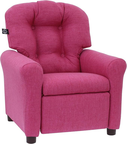 THE CREW FURNITURE Traditional Kids Recliner, Toddler Ages 1-5 Years, Home Décor Polyester Linen, Magenta - LeafyLoom