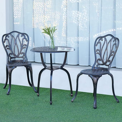 3-Piece Patio Bistro Furniture Set Cast-Aluminum Bistro Table Set for Lawn,Garden,Backyard (YILI Copper) - LeafyLoom