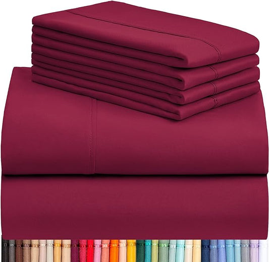 LuxClub 6 PC King Sheet Set, Breathable Luxury Bed Sheets, Deep Pockets 18" Wrinkle Free Cooling Bed Sheets Machine Washable Hotel Bedding Silky Soft - Burgundy King - LeafyLoom