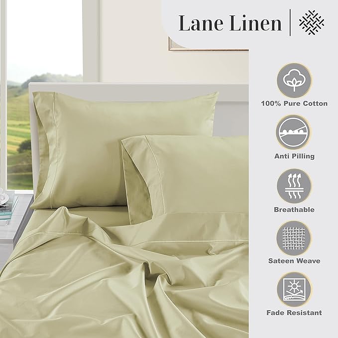 LANE LINEN 100% Egyptian Cotton Bed Sheets - 1000 Thread Count 3-Piece Twin Sheets Set, Long Staple Cotton Bedding Sheets, Sateen Weave, Luxury Hotel Sheets, Fits Upto 16" Mattress - Seafoam - LeafyLoom