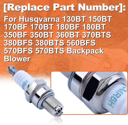 Spark Plug for Husqvarna 130BT 150BT 170BF 170BT 180BF 180BT 350BF 350BT 360BT 370BTS 380BFS 380BTS 560BFS 570BFS 570BTS 426LST 233RJ 243R 253R Backpack Blower Trimmer - LeafyLoom