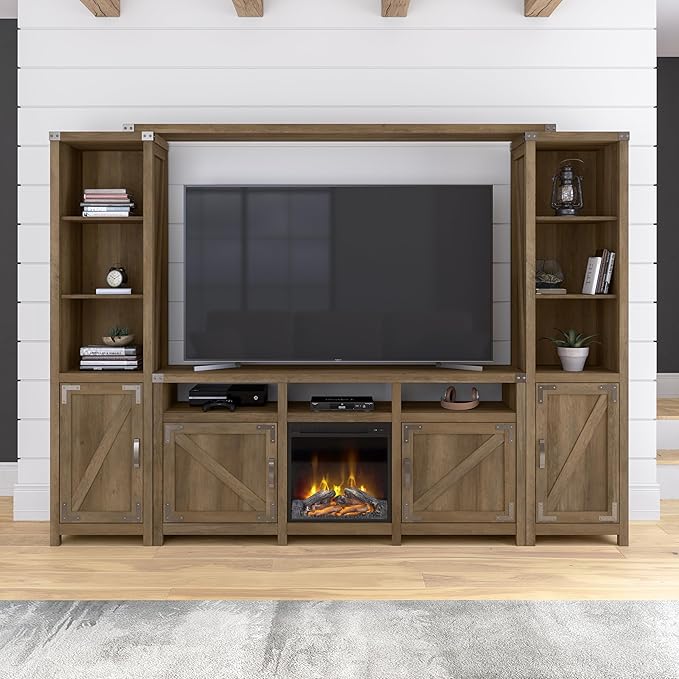 Bush Furniture Knoxville Farmhouse Stand for 75 Inch TV, Living Room Media Console with Storage, 65W, Reclaimed Pine - LeafyLoom