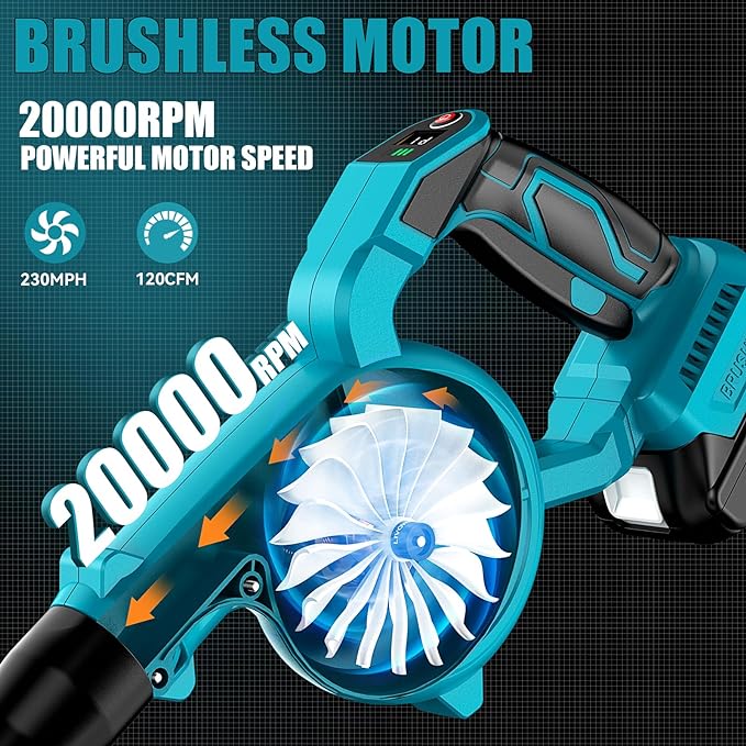 Leaf Blower Cordless for Makita 18V Battery, LIVOWALNY 120CFM 230MPH 2-in-1 Electric Leaf Blowers & Vacuum with 3 Speed Mode for Cleaning Patio, Yard, Sidewalk, Snow, Lawn Care - LeafyLoom