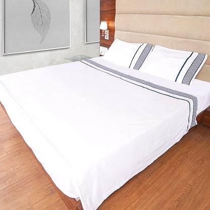 100% Egyptian Cotton Sheets Queen Size - 1000 Thread Count Sheets Queen Size Bed Sheet Set, Long Staple Bedding Sheets, Sateen Weave, Fits Upto 18" Mattress - Navy Blue Embroidered White Sheets - LeafyLoom