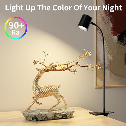 Dott Arts Desk Lamp,USB Clip On Light with 3 Color Modes,LED 10 Levels Brightness Reading Light, 360°Gooseneck Book Light,Eye-Care Reading Lamp for Home Office,Headboards.Adapter included - LeafyLoom