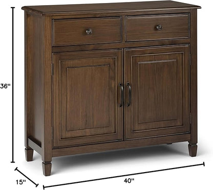 SIMPLIHOME Connaught SOLID WOOD 40 Inch Wide Traditional Storage Cabinet in Rustic Natural Aged Brown, For the Living Room, Entryway and Family Room - LeafyLoom