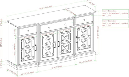 Walker Edison Ronne 4 Door-Sideboard with Fretwork Detail, 60 Inch, White - LeafyLoom