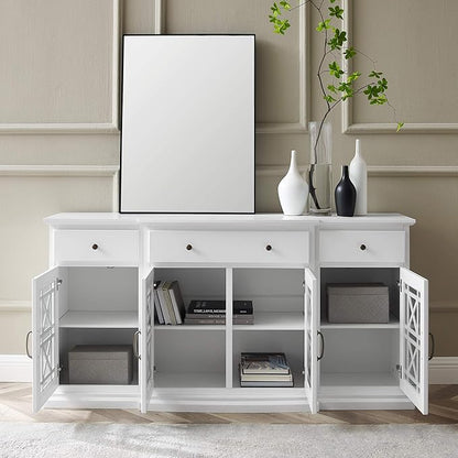 Walker Edison Ronne 4 Door-Sideboard with Fretwork Detail, 60 Inch, White - LeafyLoom