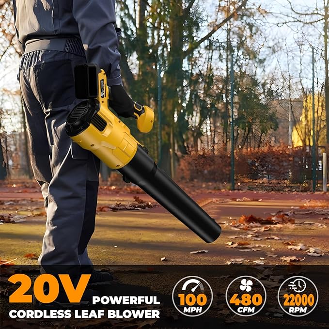 Cordless Leaf Blower for Dewalt 20V Max Battery, 480 CFM Electric Blower with Brushless Motor, Adjustable 3 Speeds up to 22000RPM, Handheld Leaf Blower for Lawn Care,Yard and Snow Blowing(No Battery) - LeafyLoom