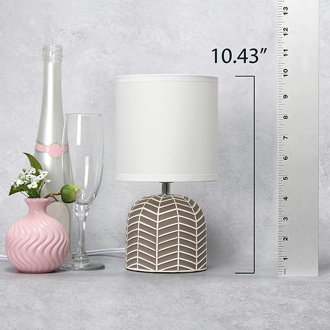 Simple Designs LT1137-TAU 10.43" Petite Contemporary Webbed Waves Base Bedside Table Desk Lamp w White Fabric Drum Shade for Home Decor, Bedroom, Living Room, Entryway, Office, Taupe - LeafyLoom