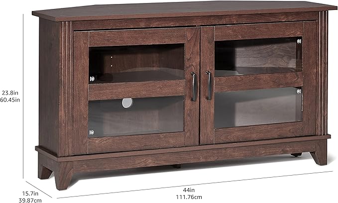 ROCKPOINT Modern Farmhouse 44inch Corner Universal TV Stand Living Room Storage Console, Entertainment Center,Brown - LeafyLoom