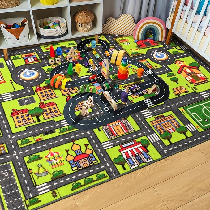 Zareas 3x5 Feet Kids Area Rug Play mat Car Rug for Playroom, Children Educational City Traffic Road Map Fun Car Carpet, Car Rug for Boys Bedroom, Upgrade Anti-Skid Rectangular for Kids Rugs, 60''x36'' - LeafyLoom