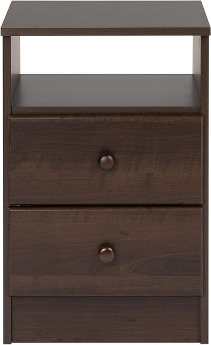 Prepac Astrid Simplistic Nightstand Side Table with 2 Drawers and Open Shelf, Functional Bedside Table 15.5" D x 16" W x 24.5" H, Espresso, EDNH-0402-1 - LeafyLoom