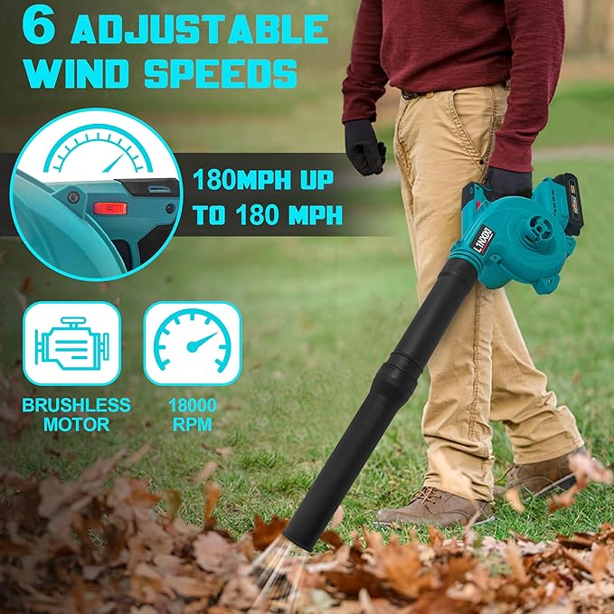 Cordless Leaf Blower for Makita 18V Battery,Electric Jobsite Air Blower with Brushless Motor,6 Variable Speed Up to 180MPH,2-in-1 Handle Electric Blower and Vacuum Cleaner(Only Tools) - LeafyLoom