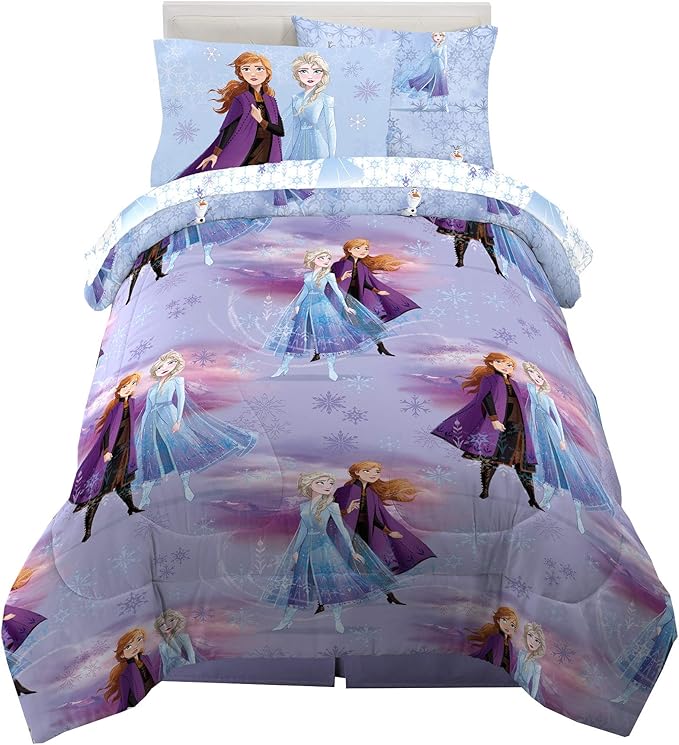 Disney Frozen 2 Kids Bedding Super Soft Comforter and Sheet Set with Sham, 5 Piece Twin Size, "Official" Disney Product By Franco - LeafyLoom