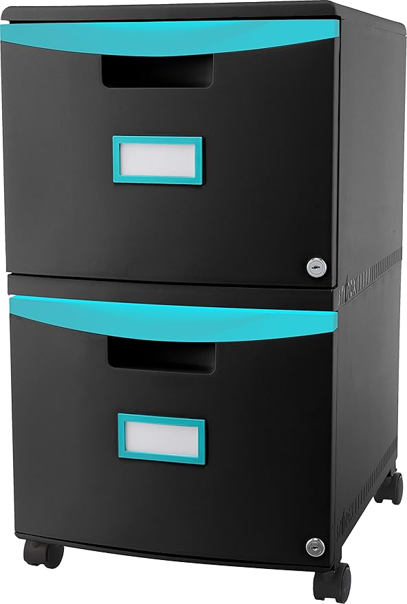 Storex 61315A01C File Cabinet, 1-Pack, Black/Teal - LeafyLoom