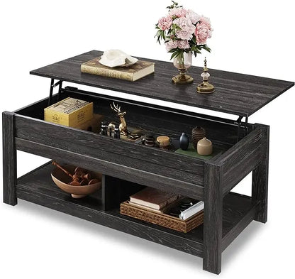 WLIVE Coffee Table, 47" Lift Top Coffee Table with Hidden Compartment and 2 Storage Shelves for Living Room, Espresso - LeafyLoom