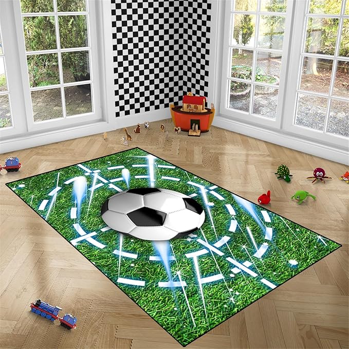 Football Rug for Boys Room - Soccer Rug for Boys Room Football Printed Rug for Kids Room Football Decor for Boys Bedroomsports Ball Doormat for Living Room Bedroom,4'×5' - LeafyLoom