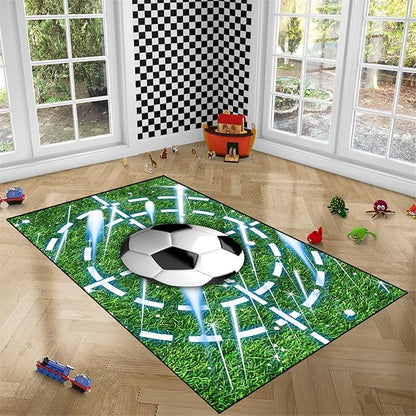 Football Rug for Boys Room - Soccer Rug for Boys Room Football Printed Rug for Kids Room Football Decor for Boys Bedroomsports Ball Doormat for Living Room Bedroom,3'×4' - LeafyLoom