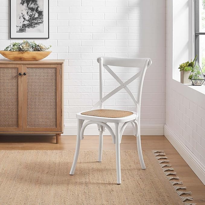 Modway Gear Rustic Modern Farmhouse Elm Wood Rattan Dining Chair in White - LeafyLoom