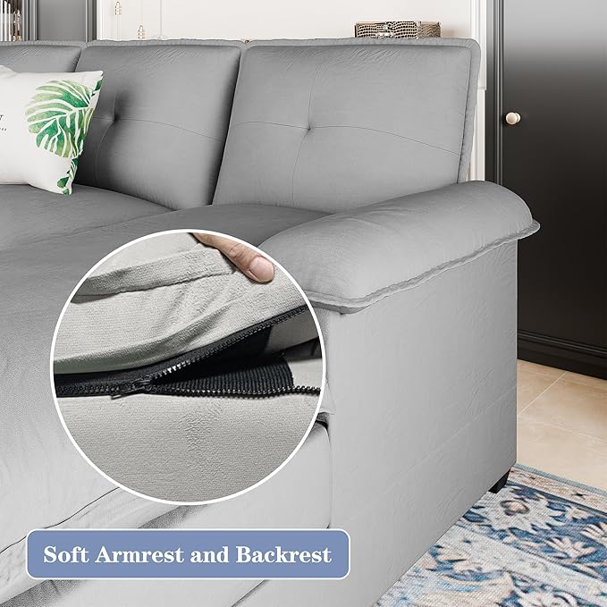 Shintenchi 110" Modular Sectional Couches for Living Room, U-Shaped Sofa Couch with Double Chaise, 4 Seat Sofa Sets with Thick Cushion & Soft Backrest, Light Grey - LeafyLoom