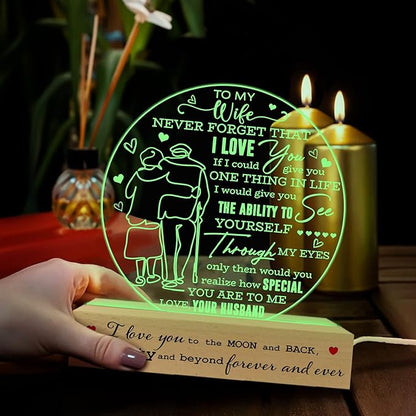 to My Wife 3D Illusion Lamp USB Powered, Wife Gifts from Husband, Gift for Her on Mothers Day Valentines Christmas, Wife Acrylic Night Light, Romantic Anniversary Wedding Gifts for Wife - LeafyLoom