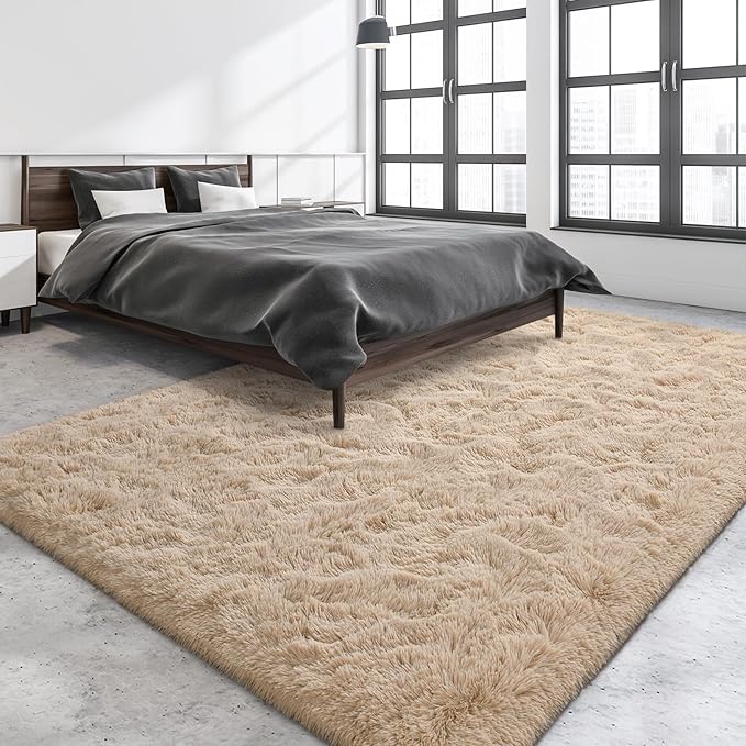 Super Soft Fluffy Shaggy Rugs for Living Room Bedroom, Fuzzy Plush Area Rugs for Girls Kids Room Nursery Home Decor, Furry Dorm Rug Cute Non-Slip Indoor Floor Carpet 4x6 Feet, Beige - LeafyLoom