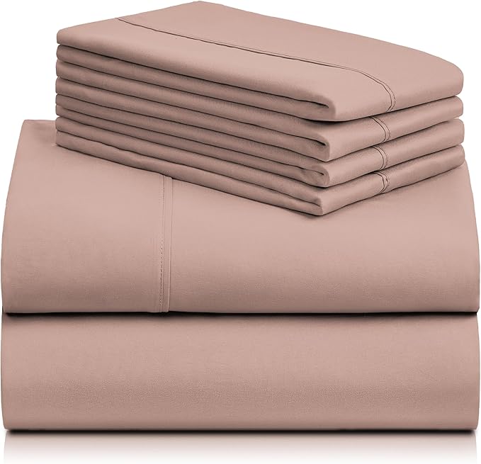 LuxClub 6 PC California King Sheet Set, Breathable Luxury Bed Sheets, Deep Pockets 18" Wrinkle Free Cooling Sheets Machine Washable Hotel Bedding Silky Soft - Pearl Pink Cal King - LeafyLoom