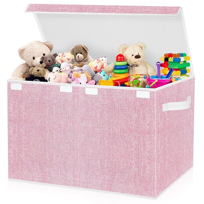 homyfort Large Toy Box Chest for Girls, Kids Toy Bin Storage Organizer with Lid for Babies,Toddlers,Nursery,Playroom (Pink) - LeafyLoom