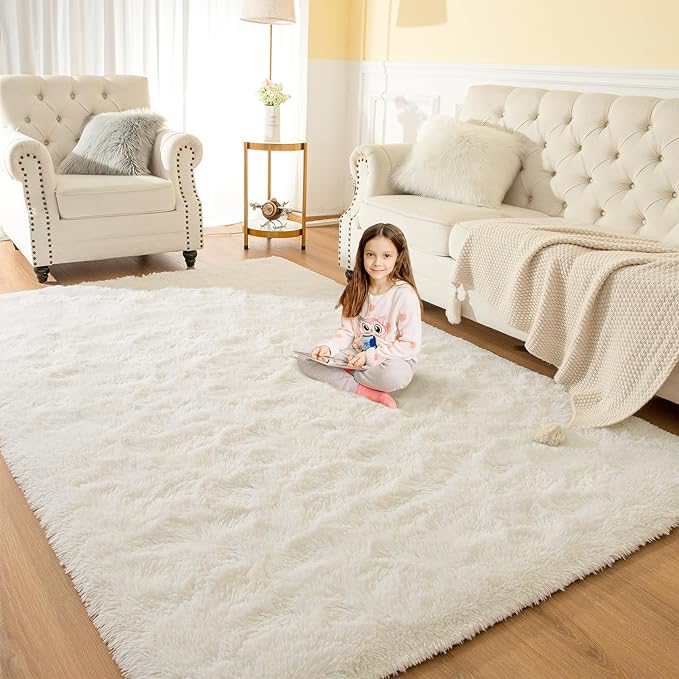 Softlife Rug for Bedroom 5.3x7.6 Feet Area Rug for Living Room Soft Shaggy Rugs for Kids Room Fluffy Fuzzy Carpets Long Plush Bedside Rug Nursery Christmas Home Decor for Boys Girls, Creamy White - LeafyLoom