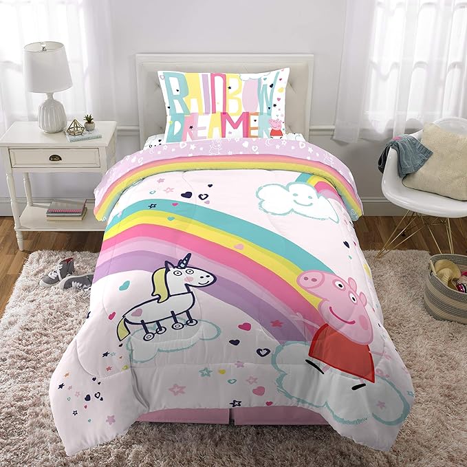 Franco Kids Bedding Super Soft Comforter and Sheet Set, 4 Piece Twin Size, Peppa Pig - LeafyLoom