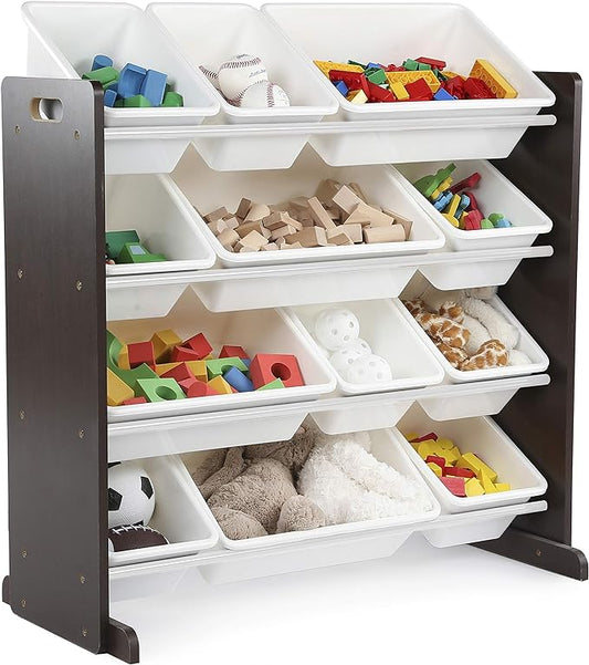 Humble Crew Modern Toy Organizer with 12 Bins, Espresso/White - LeafyLoom