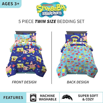 Franco Kids Bedding Super Soft Comforter and Sheet Set with Sham, 5 Piece Twin Size, Spongebob Squarepants - LeafyLoom