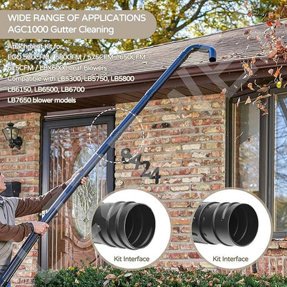 Gutter Cleaning Attachment Replaces AGC1000 Cleaning Kit & Mounting Bracket Kit for EGO 530CFM 580CFM 575CFM 650CFM 615CFM LBX6000, W/Battery Holders - Easily Clear Leaves And Debris From Gutters - LeafyLoom