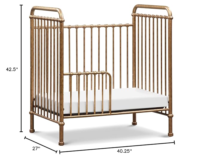 NAMESAKE Abigail 3-in-1 Convertible Mini Metal Crib in Vintage Gold, Greenguard Gold Certified - LeafyLoom