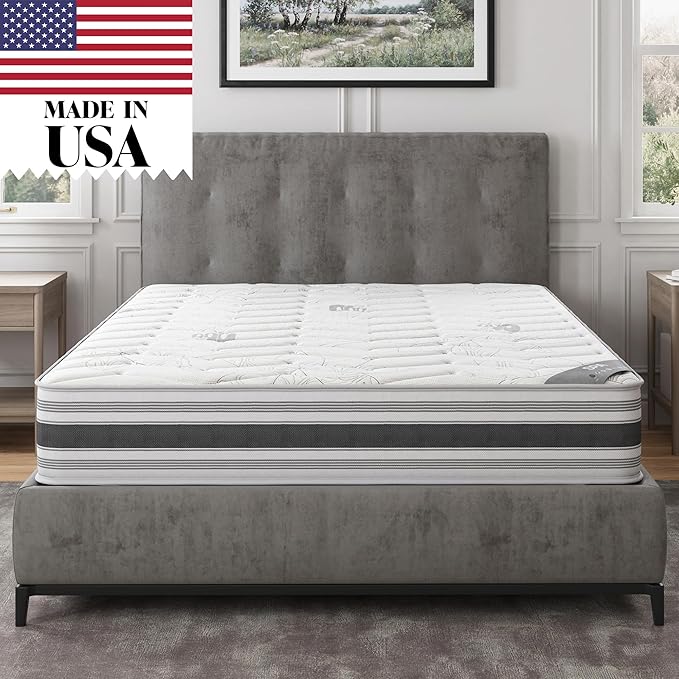 Ottomanson 12" Queen Mattress in a Box Made in USA, Firm Mattress, Hybrid Mattress Cool Improved Airflow with Edge to Edge Pocket Coil, Bed in A Box, Ottopedic - LeafyLoom